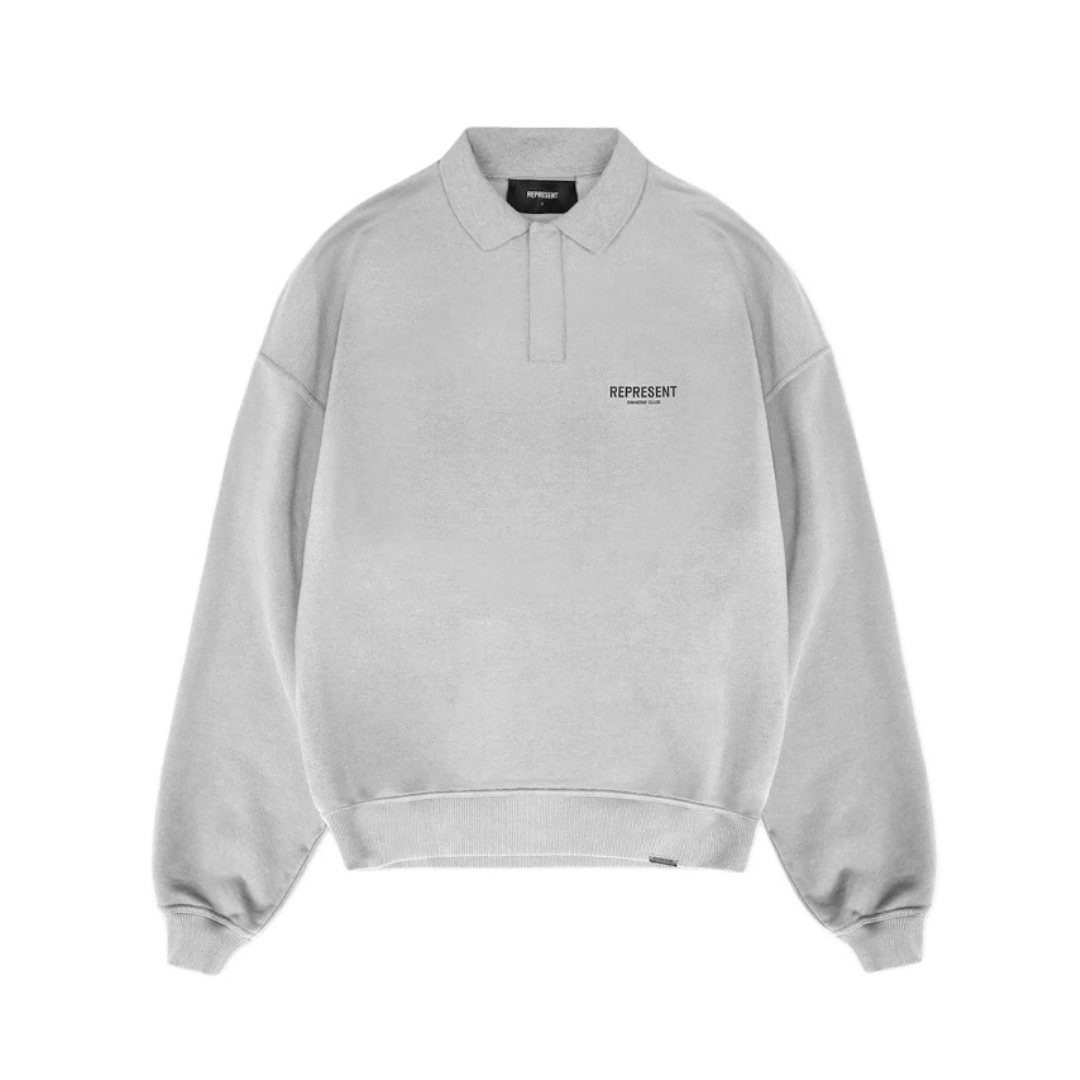 Represent Owners Club Long Sleeve Polo Sweater Ash Grey